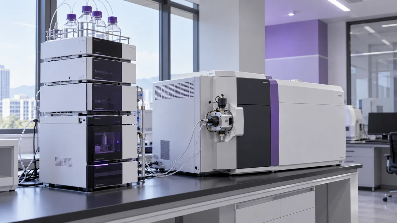 Chromatography and mass-spectrometry instruments in an analytical laboratory.