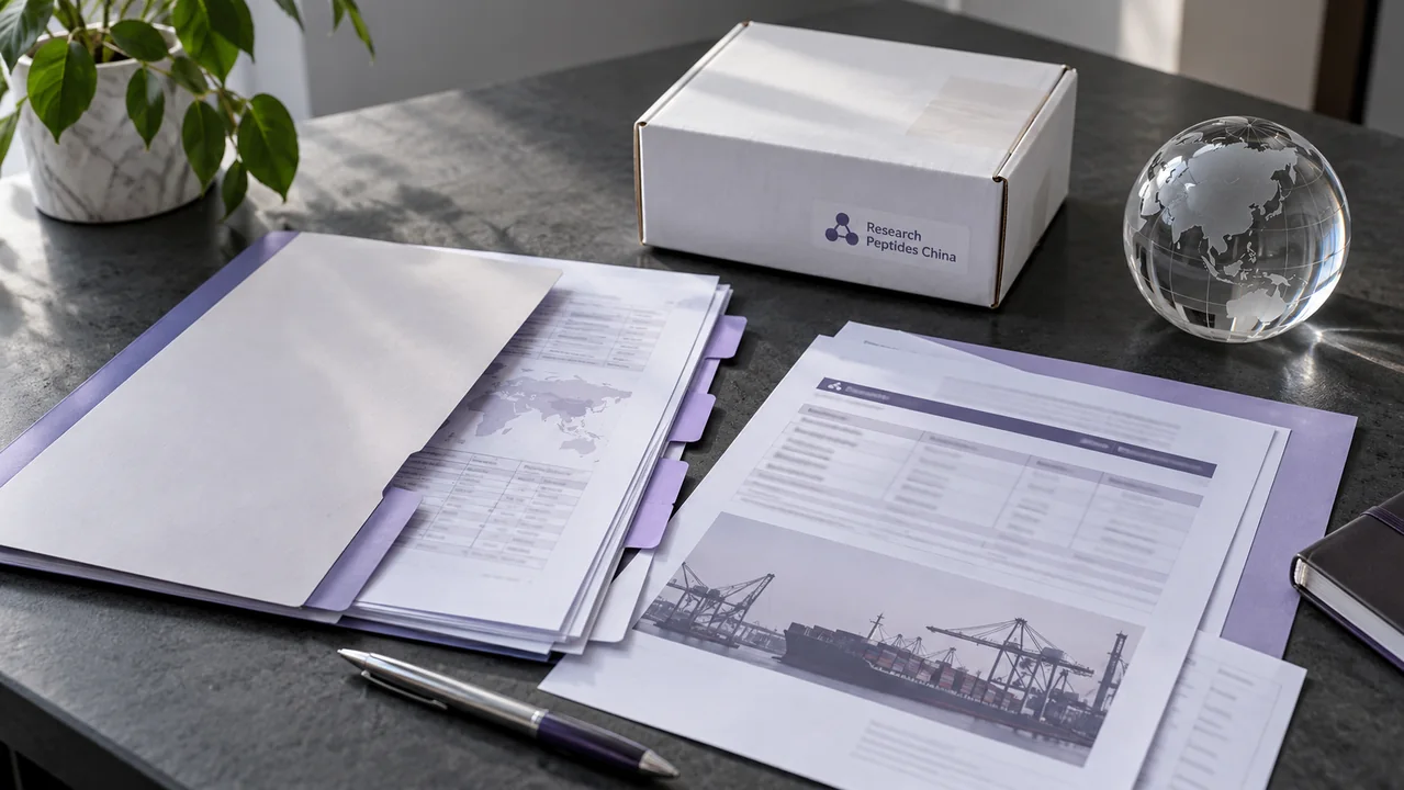 Shipping and material documents arranged for an international enquiry.