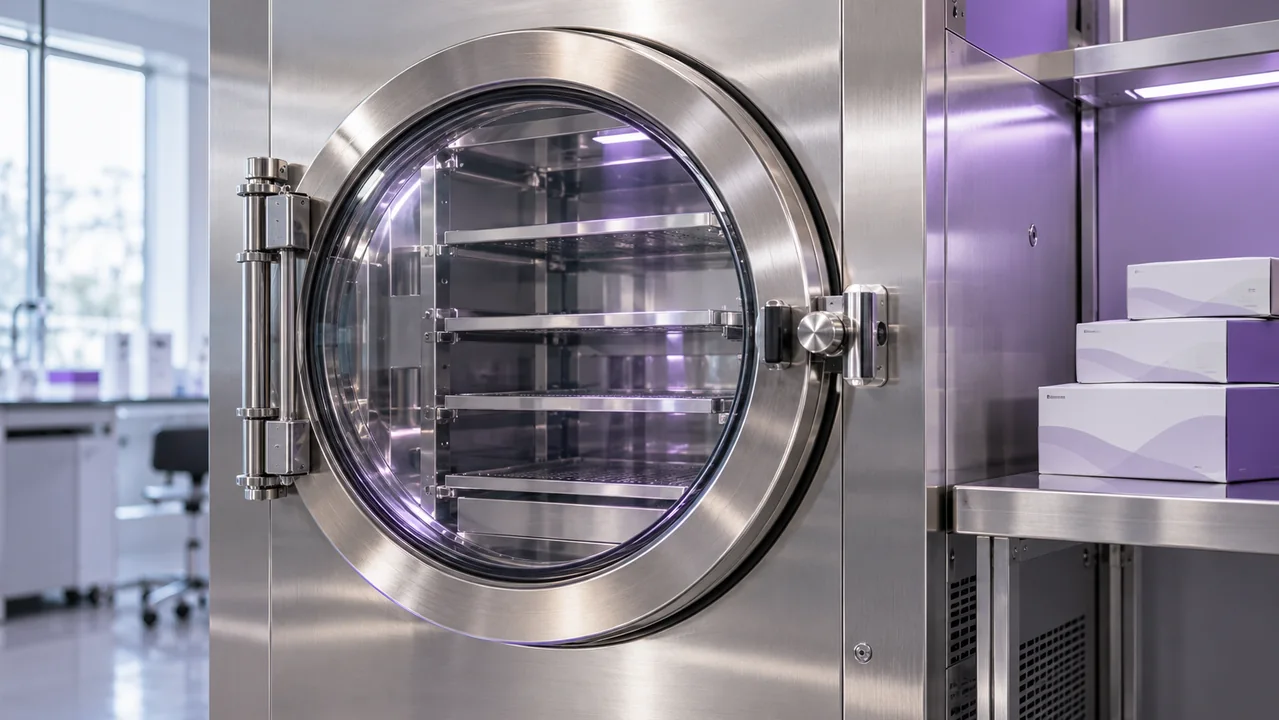 Closed freeze-drying equipment and material packaging.
