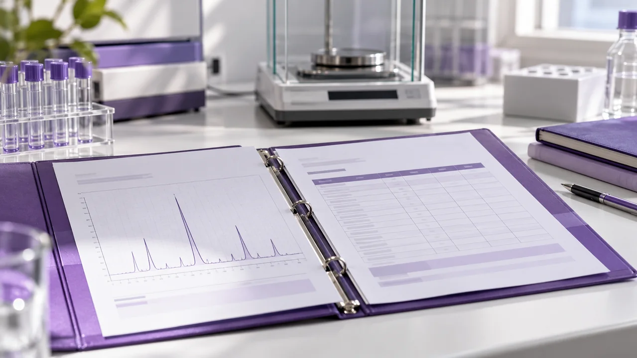 Separate analytical records for purity and material-content review.