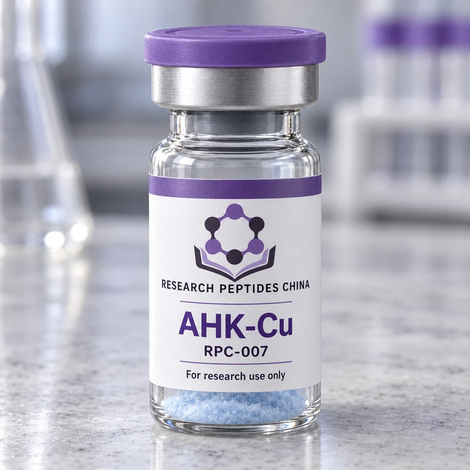 AHK-Cu research vial with Research Peptides China logo and research-use label