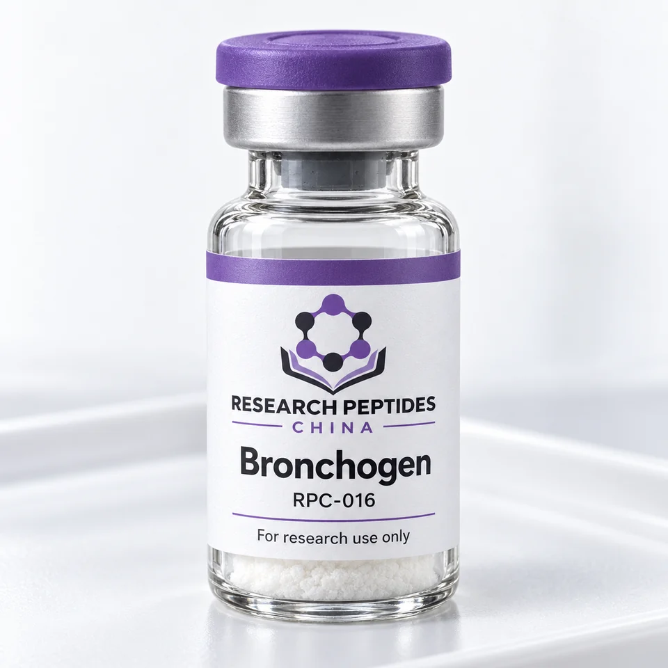 Bronchogen research vial with Research Peptides China logo and research-use label