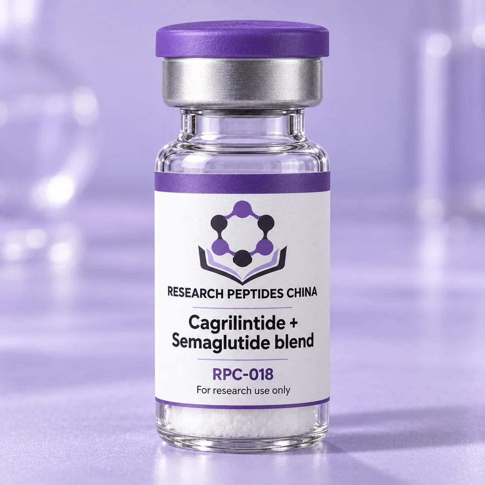 Cagrilintide + Semaglutide blend research vial with Research Peptides China logo and research-use label
