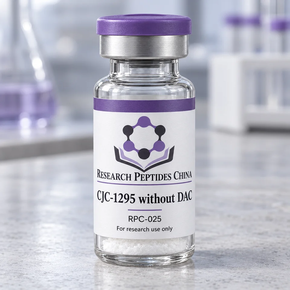 CJC-1295 without DAC research vial with Research Peptides China logo and research-use label