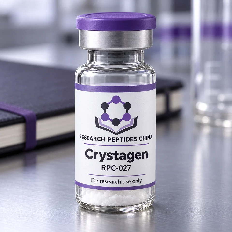 Crystagen research vial with Research Peptides China logo and research-use label
