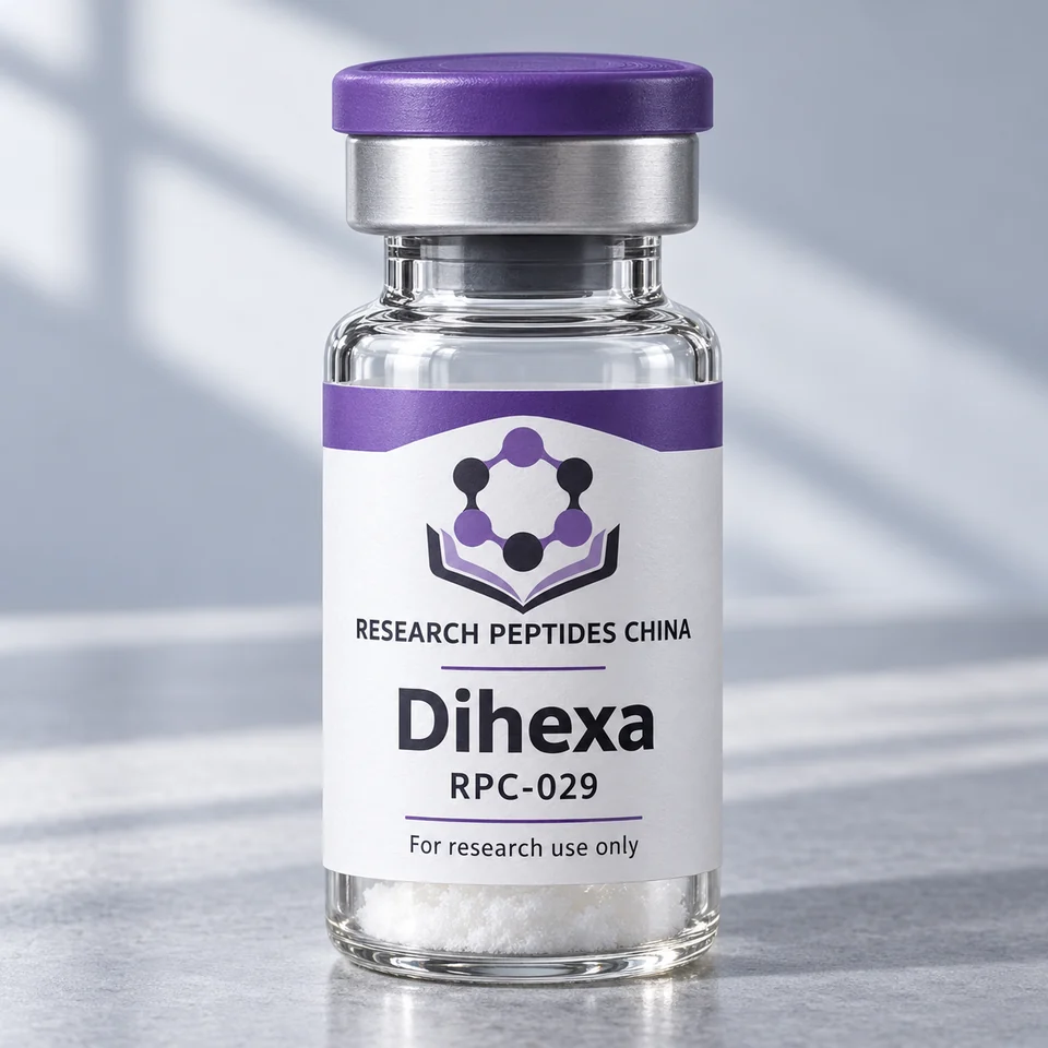 Dihexa research vial with Research Peptides China logo and research-use label