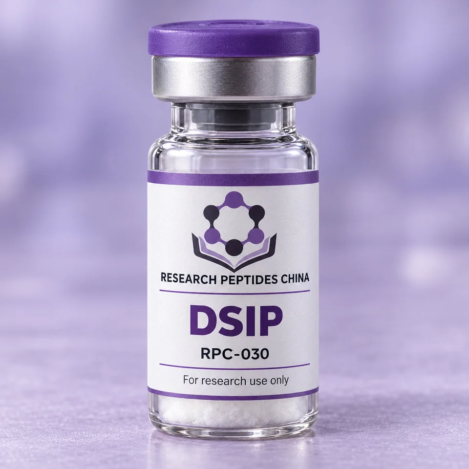 DSIP research vial with Research Peptides China logo and research-use label