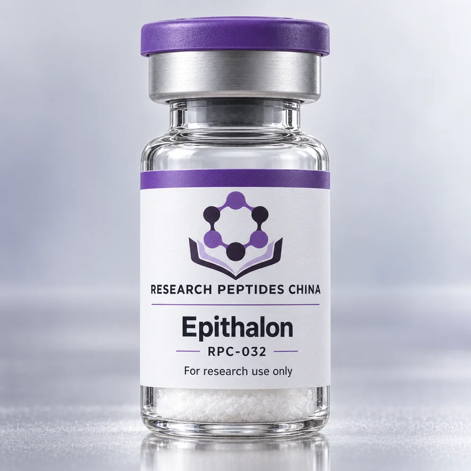 Epithalon research vial with Research Peptides China logo and research-use label