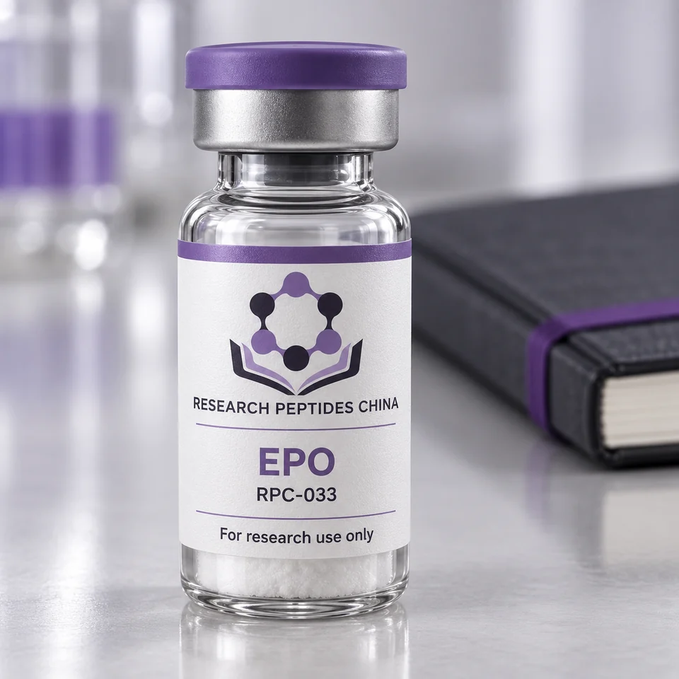 EPO research vial with Research Peptides China logo and research-use label
