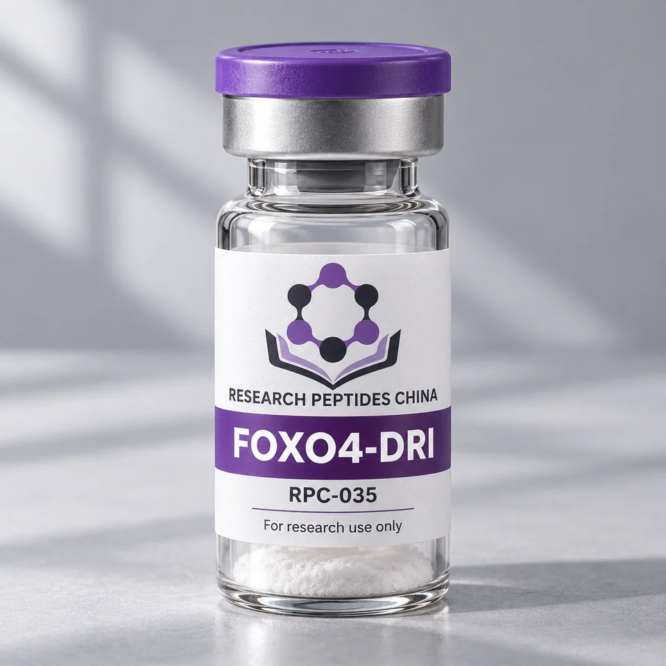 FOXO4-DRI research vial with Research Peptides China logo and research-use label