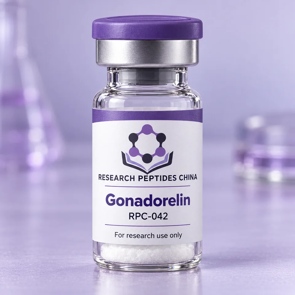 Gonadorelin research vial with Research Peptides China logo and research-use label