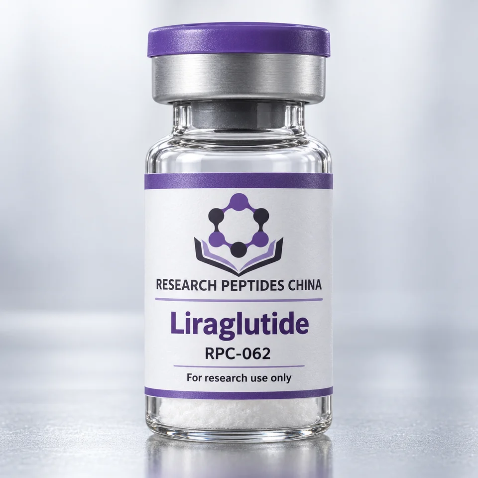Liraglutide research vial with Research Peptides China logo and research-use label