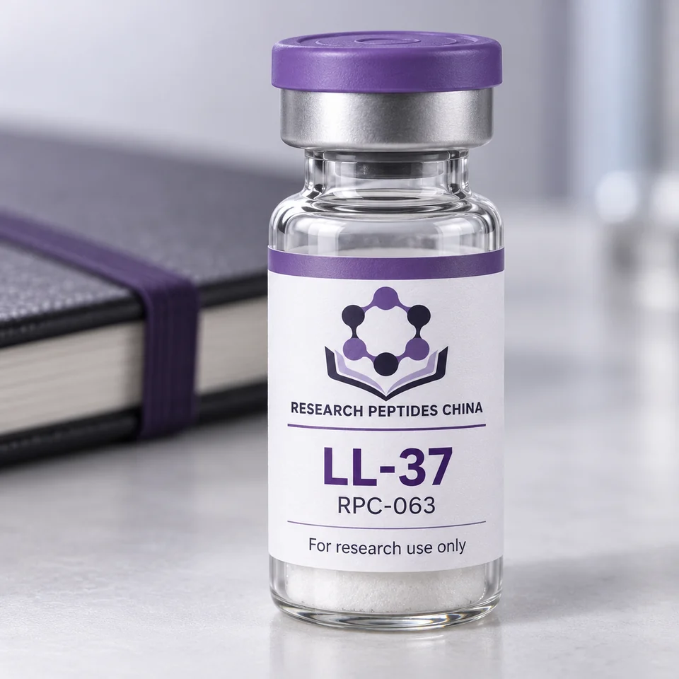LL-37 research vial with Research Peptides China logo and research-use label