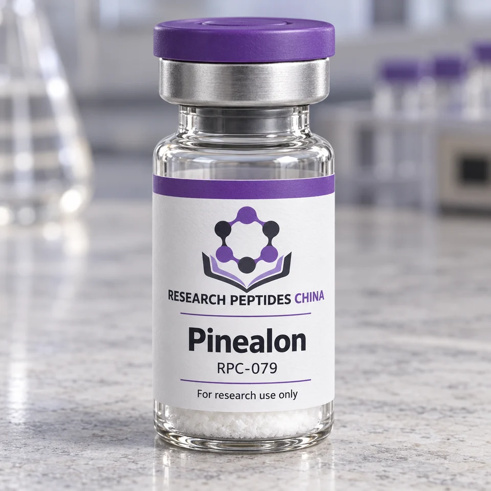 Pinealon research vial with Research Peptides China logo and research-use label