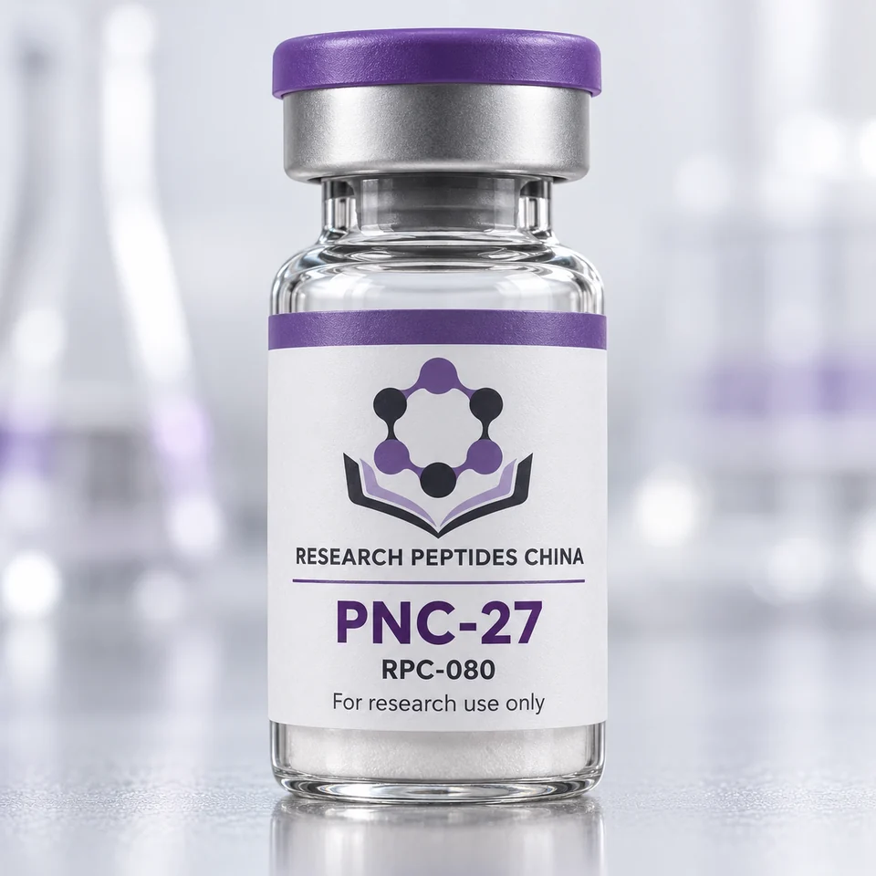 PNC-27 research vial with Research Peptides China logo and research-use label