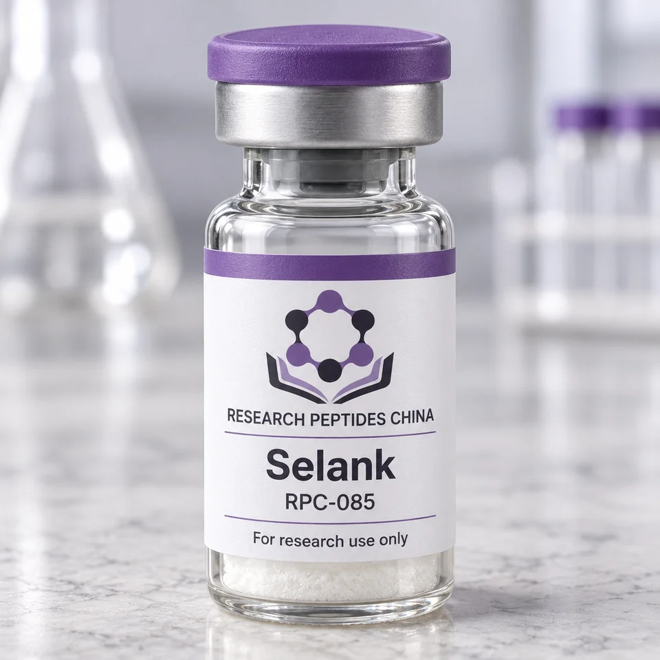 Selank research vial with Research Peptides China logo and research-use label