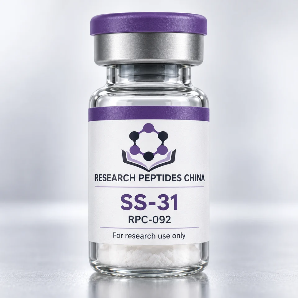 SS-31 research vial with Research Peptides China logo and research-use label