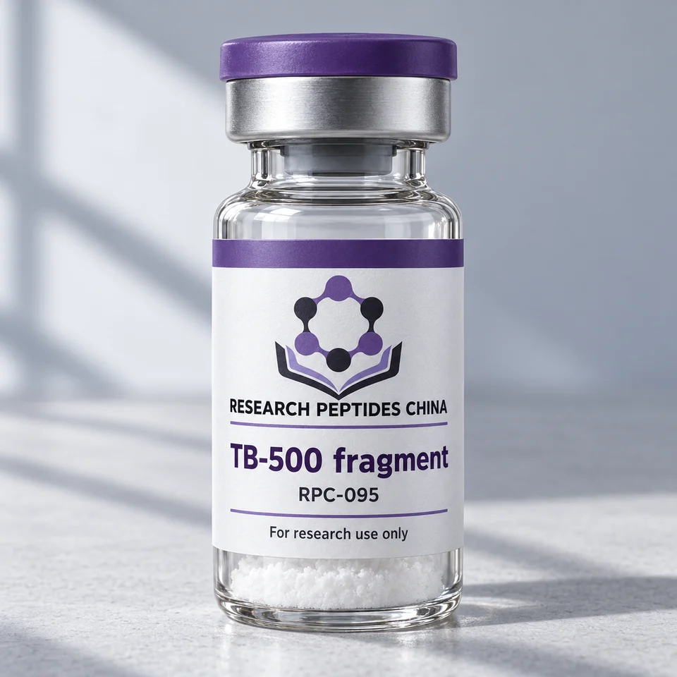 TB-500 fragment research vial with Research Peptides China logo and research-use label
