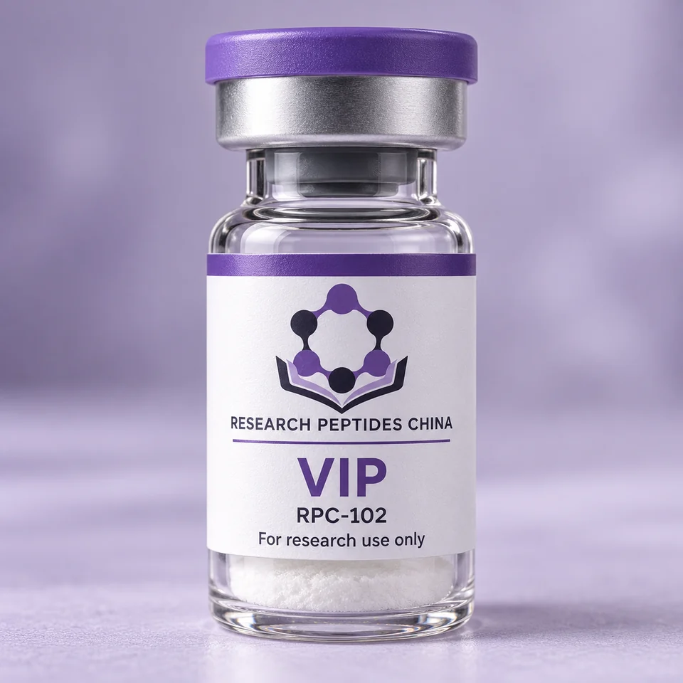 VIP research vial with Research Peptides China logo and research-use label